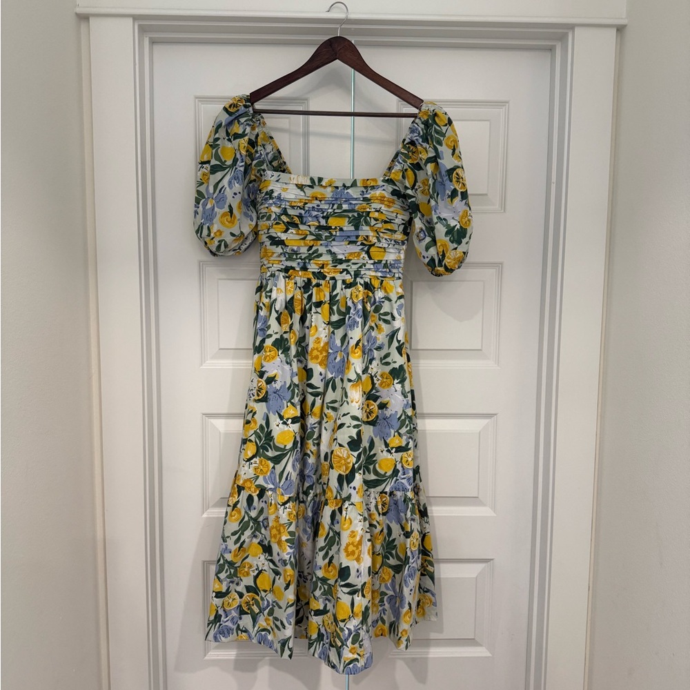 Abercrombie & Fitch Yellow and Blue Puff Sleeve Sundress